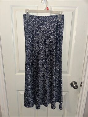 Women's Navy Floral Maxi Skirt - Flowing A-Line